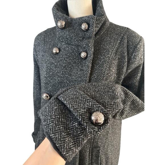 Vince Camuto Tweed Wool Gray/Black Peacoat Women's L Double-Breasted Outerwear - Picture 7 of 13
